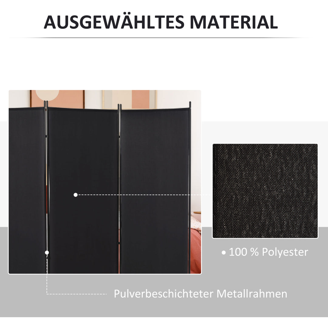 Rumdeler, 3-panels privatlivsskærm, rumdeler med metalramme, sort