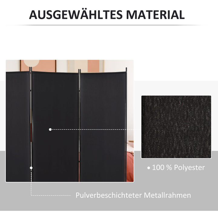 Rumdeler, 3-panels privatlivsskærm, rumdeler med metalramme, sort