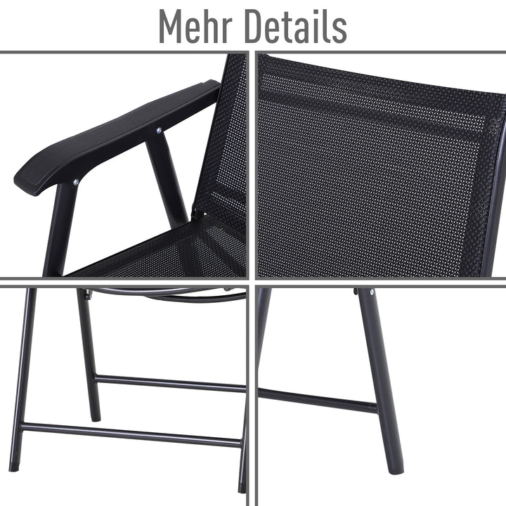 Klapstol med armlæn sæt med 2 campingstole fiskestol metal sort 58 x 64 x 94 cm