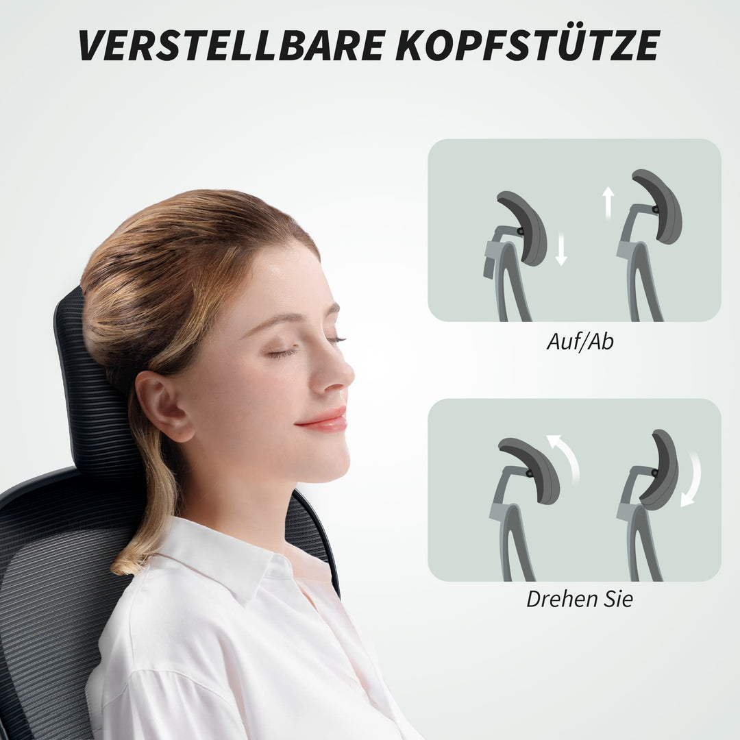 Ergonomisk kontorstol med opklappelige armlæn og justerbar lændestøtte, sort