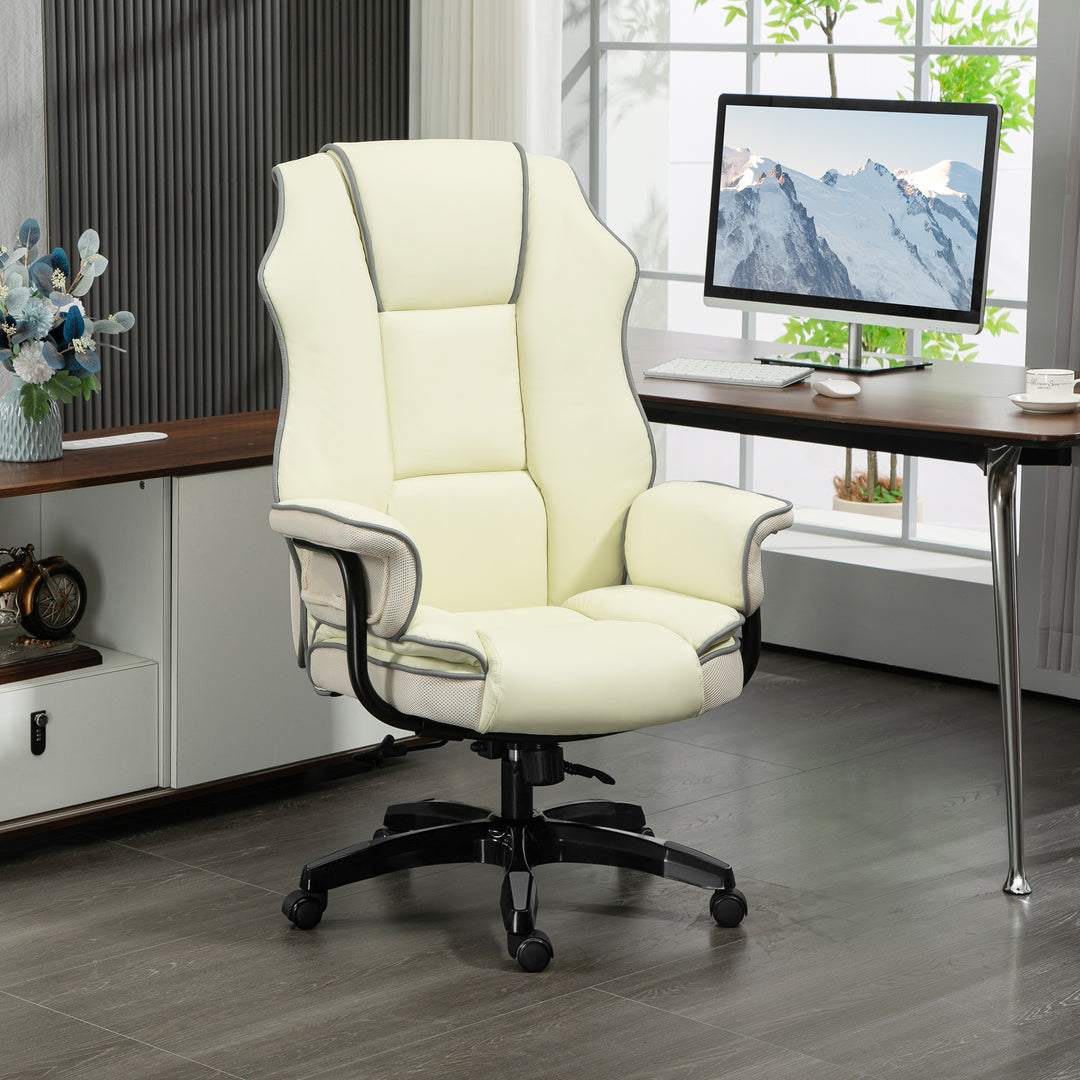 Ergonomisk kontorstol, ekstra polstret, lænefunktion, kunstlæder, 76x80x118-124 cm, creme
