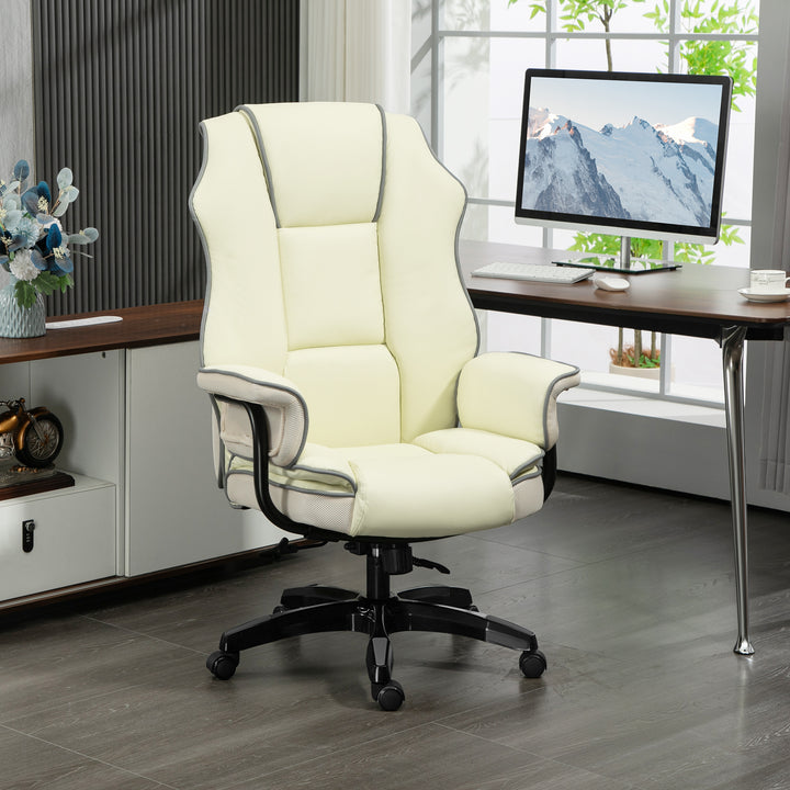 Ergonomisk kontorstol, ekstra polstret, lænefunktion, kunstlæder, 76x80x118-124 cm, creme