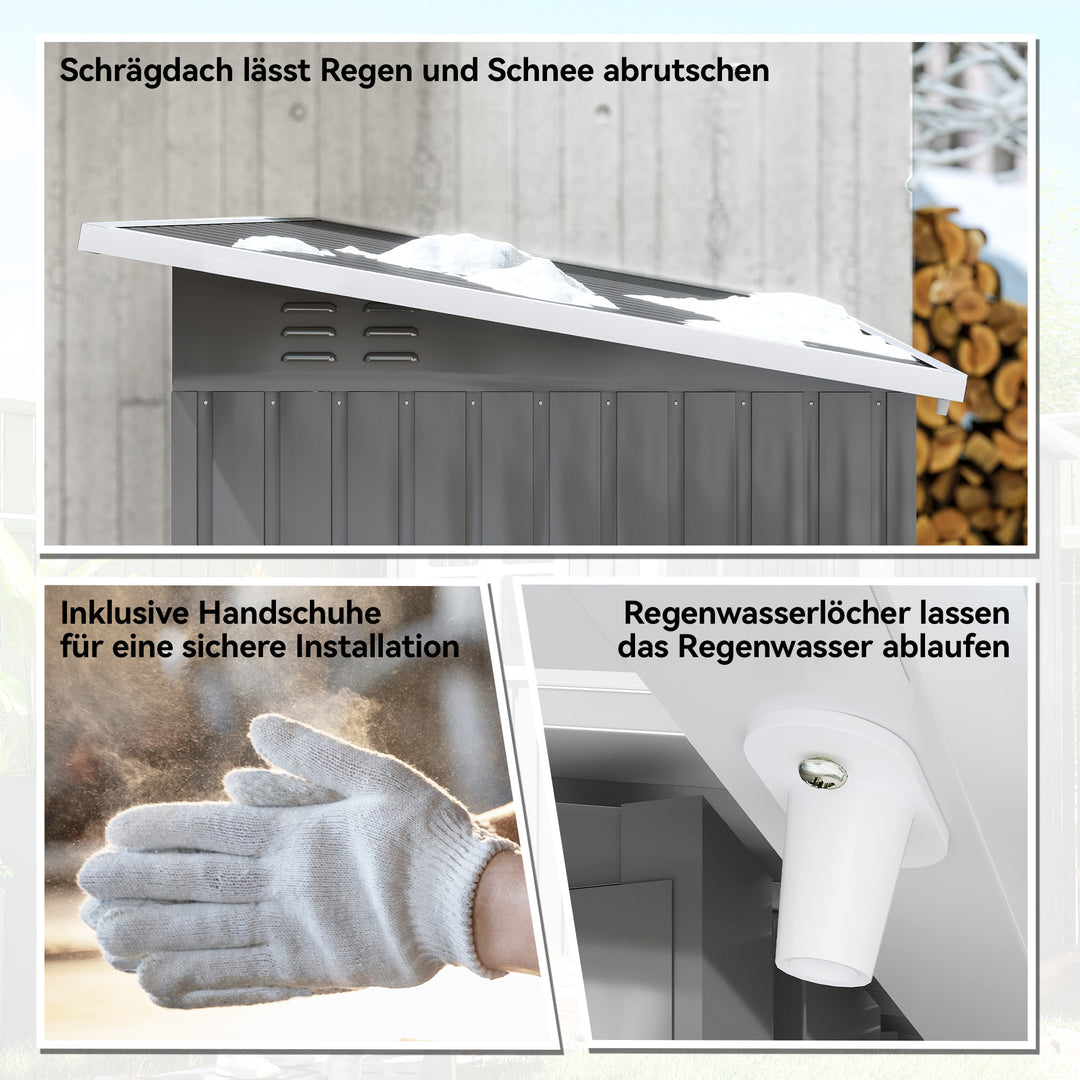 Haveskur, havehus med vindue, aflåselig dør, til have, terrasse, stål, 221l x 133b x 190h cm, grå