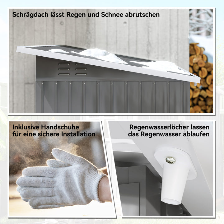 Haveskur, havehus med vindue, aflåselig dør, til have, terrasse, stål, 221l x 133b x 190h cm, grå