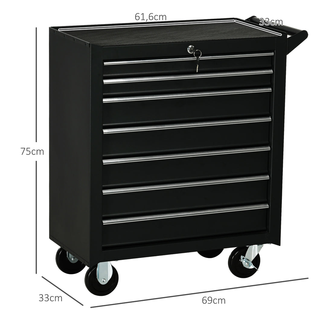 Værktøjsvogn, 2 små og 5 store skuffer, stål, op til 150 kg, 69 x 33 x 75 cm, rød