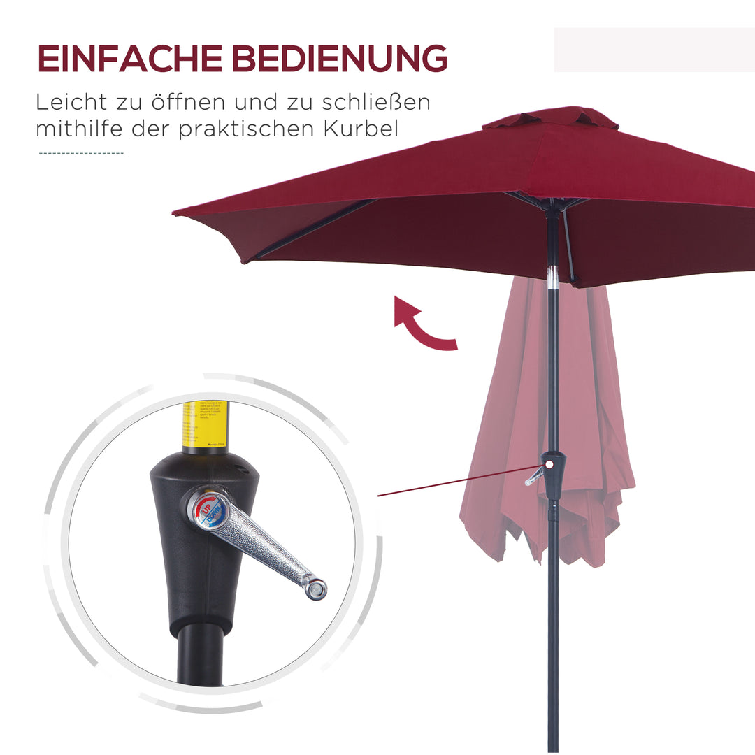 Sammenklappelig parasol, haveparasol, markedsparasol med håndsving, aluminium, 180 cm, polyester, rød, Ø2,6 x 2,35 m
