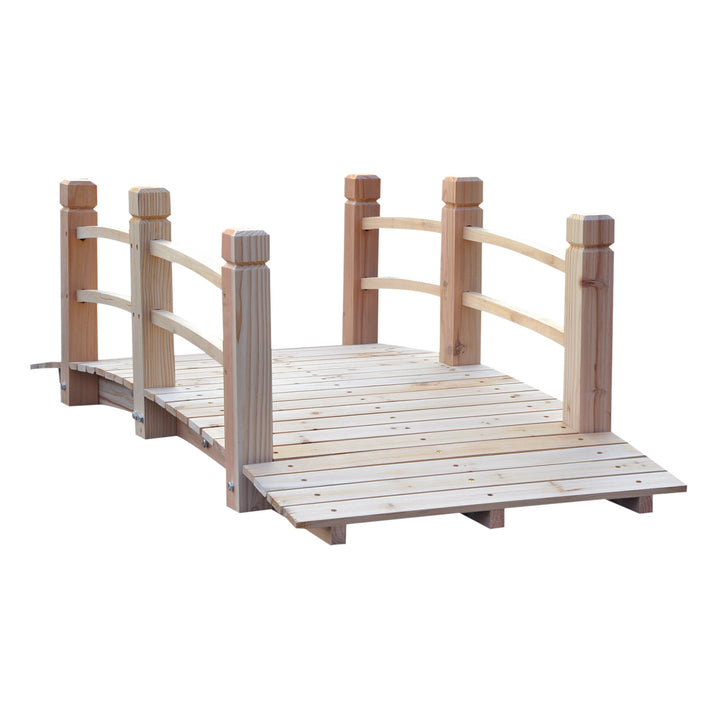 Havebro, træbro, trægangbro, dambro, dekorativ bro med rækværk, op til 180 kg, fyrretræ, natur, 152,5 x 67 x 48 cm