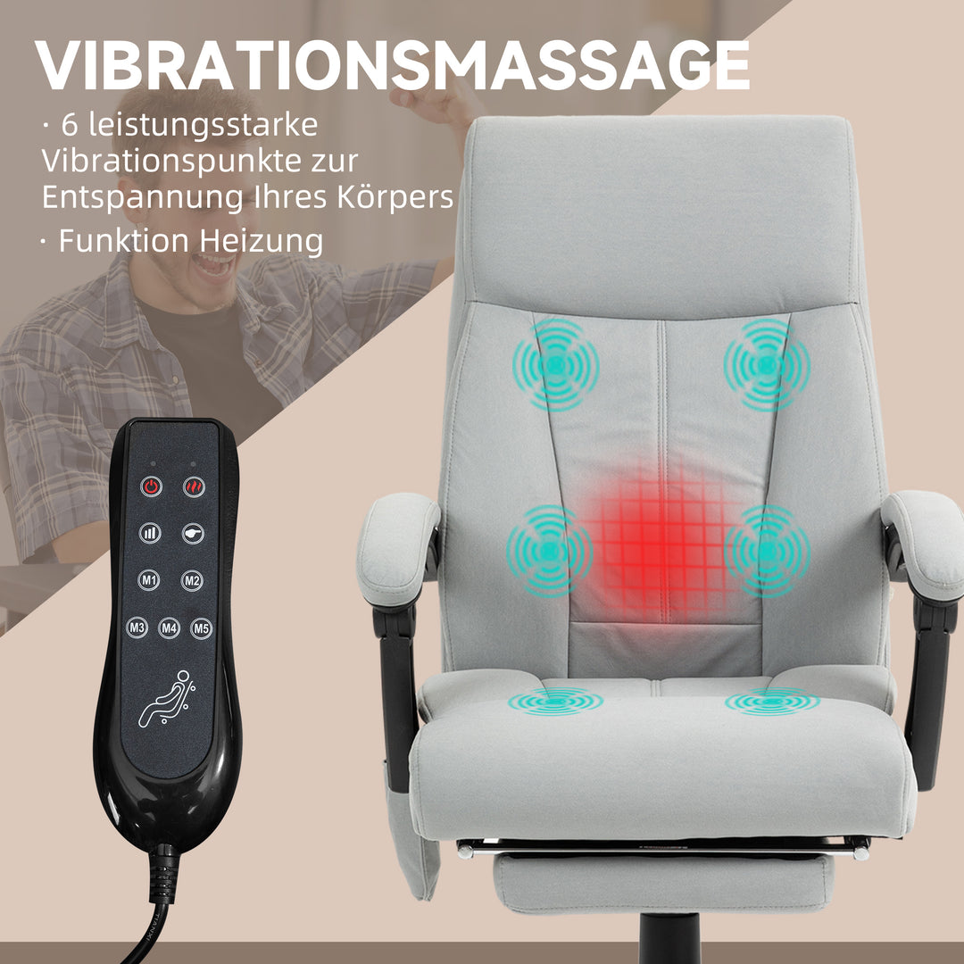 Kontorstol med massagefunktion og varmefunktion, fodstøtte, op til 120 kg, grå