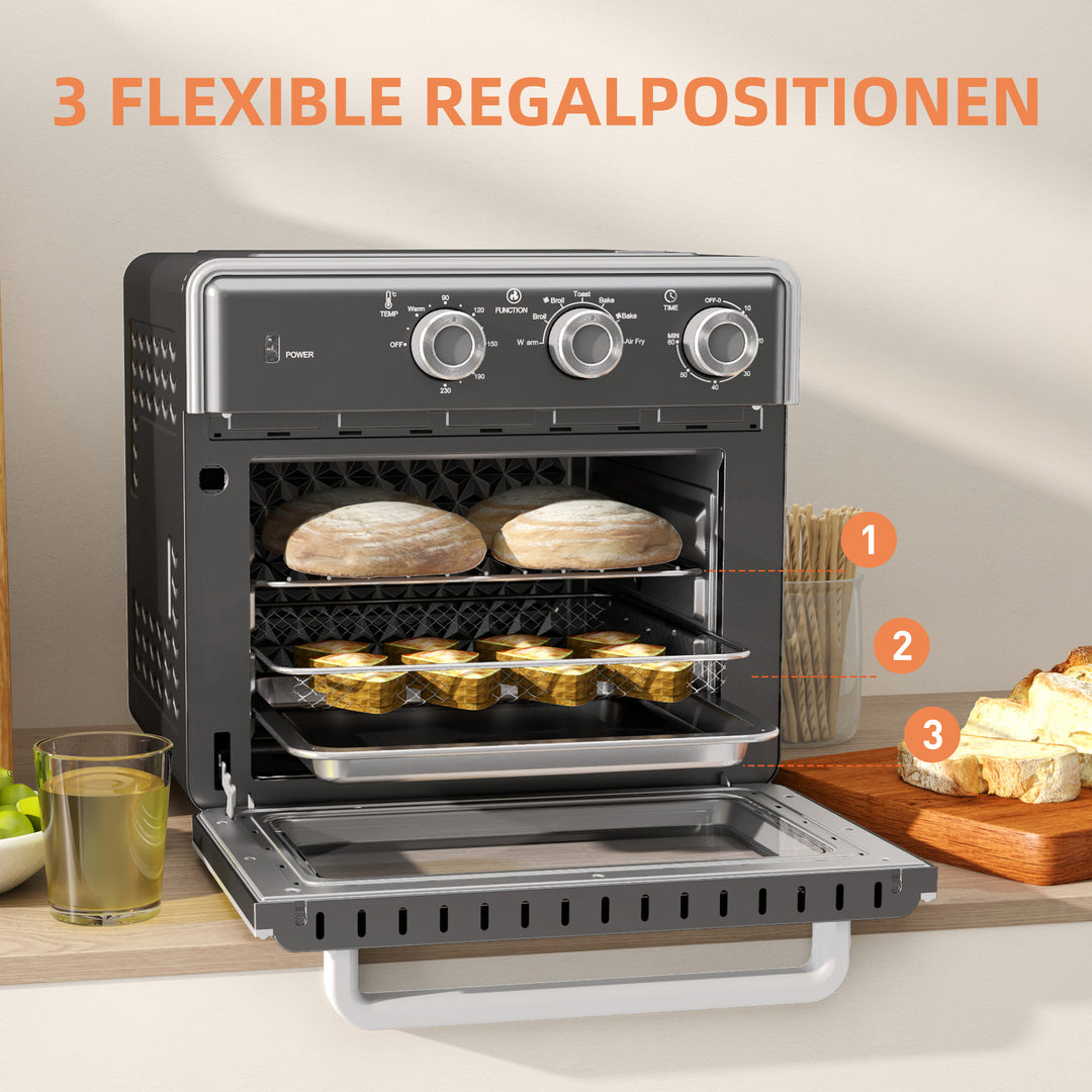 Miniovn, 20l, 5 funktioner, 360° konvektion, grillrist, krummebakke, grå