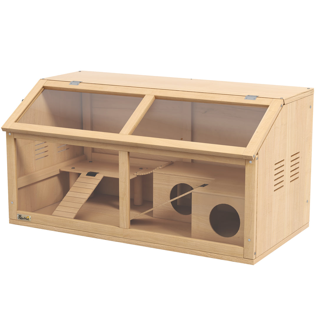Hamsterbur til syriske hamstere og dværghamstere, med platform, hængebro og bur, 85x45x44 cm