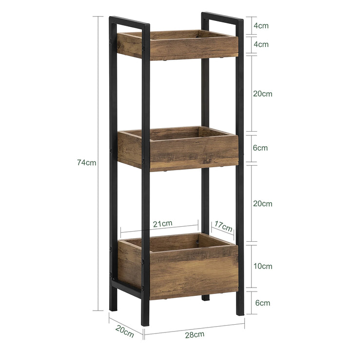 Reol i industrielt look, B28 x D20 x H74 cm, brun