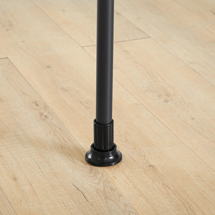 Stabil og justerbar teleskopisk garderobe i sort – åben tøjstang med hylder og kroge til soveværelse eller walk-in-closet