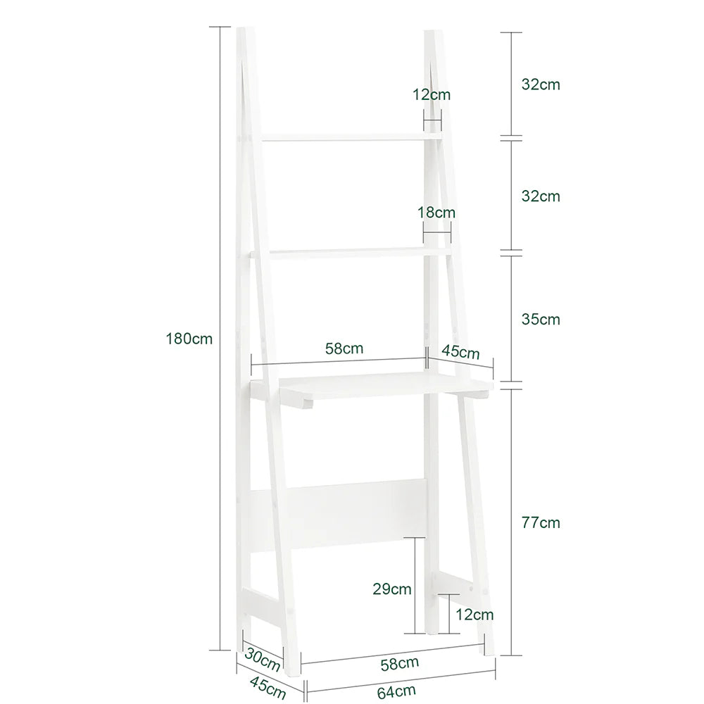 Stigereol med skrivebord, 64 x 39 x 180 cm, hvid