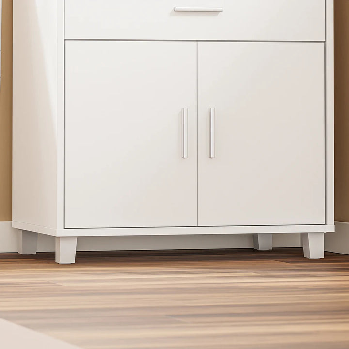 Køkkenvogn med 4-i-1 ladestation – med hjul eller ben, 1 skuffe, 2 låger og justerbar hylde, hvid, 61,5 × 40 × 92 cm