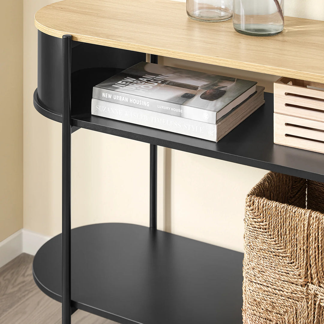 Elegant konsolbord i industrielt design (110 x 39 x 76 cm) i sort