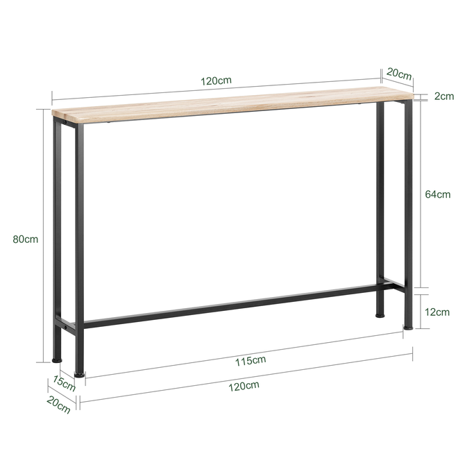 Dekorativt konsolbord, japandi-look, 120x20x80 cm, naturfarvet