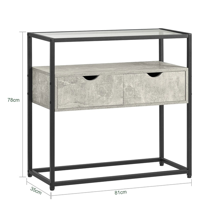 Konsolbord med opbevaring, industrielt look, B81 x D35 x H78 cm, grå