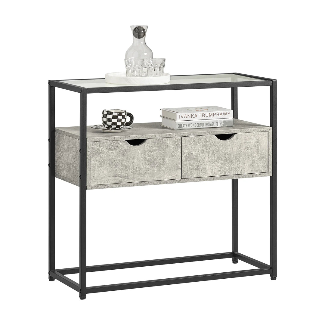 Konsolbord med opbevaring, industrielt look, B81 x D35 x H78 cm, grå
