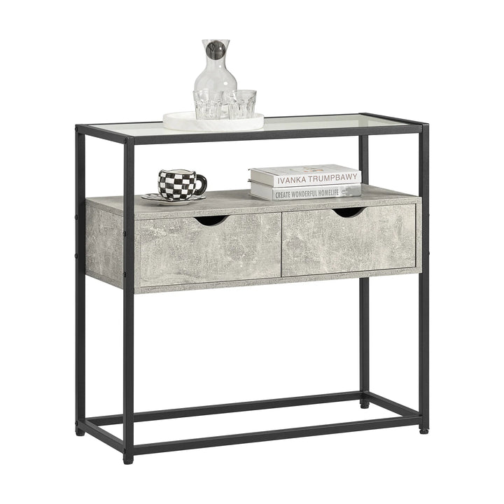 Konsolbord med opbevaring, industrielt look, B81 x D35 x H78 cm, grå