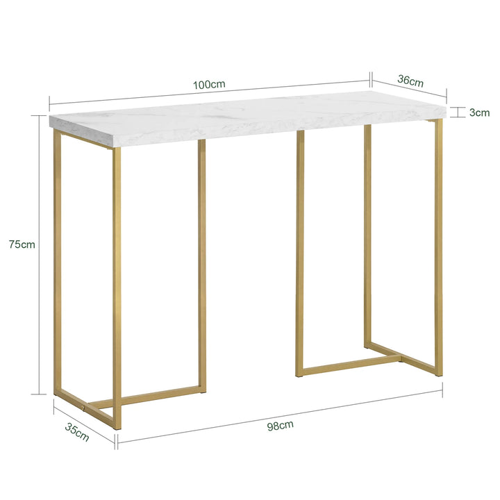 Elegant konsolbord, B100 x D36 x H75 cm, gråtonet bordplade med guldfarvede ben