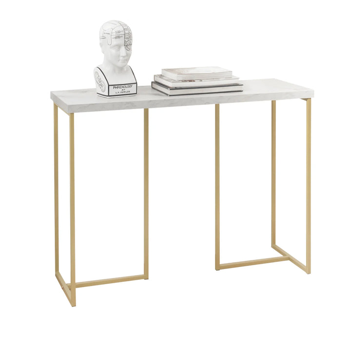 Elegant konsolbord, B100 x D36 x H75 cm, gråtonet bordplade med guldfarvede ben