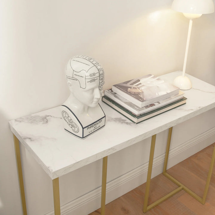 Elegant konsolbord, B100 x D36 x H75 cm, gråtonet bordplade med guldfarvede ben