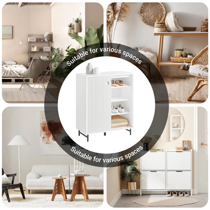 Smukt entrésæt med en kommode/skoskab og en skobænk, skandi-stil, hvid