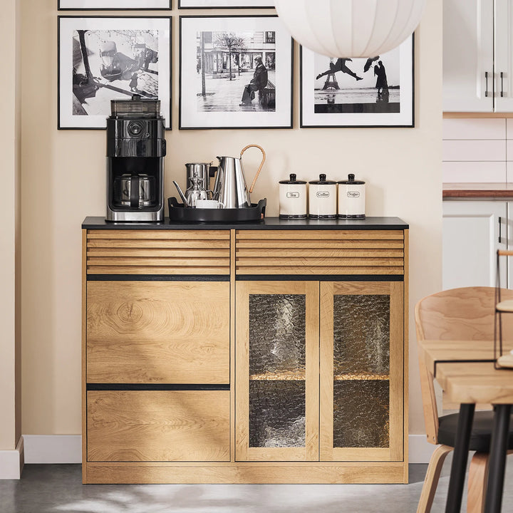 Vintage skænk i naturfarve med sorte detaljer - 112x40x89 cm - rummelig opbevaring