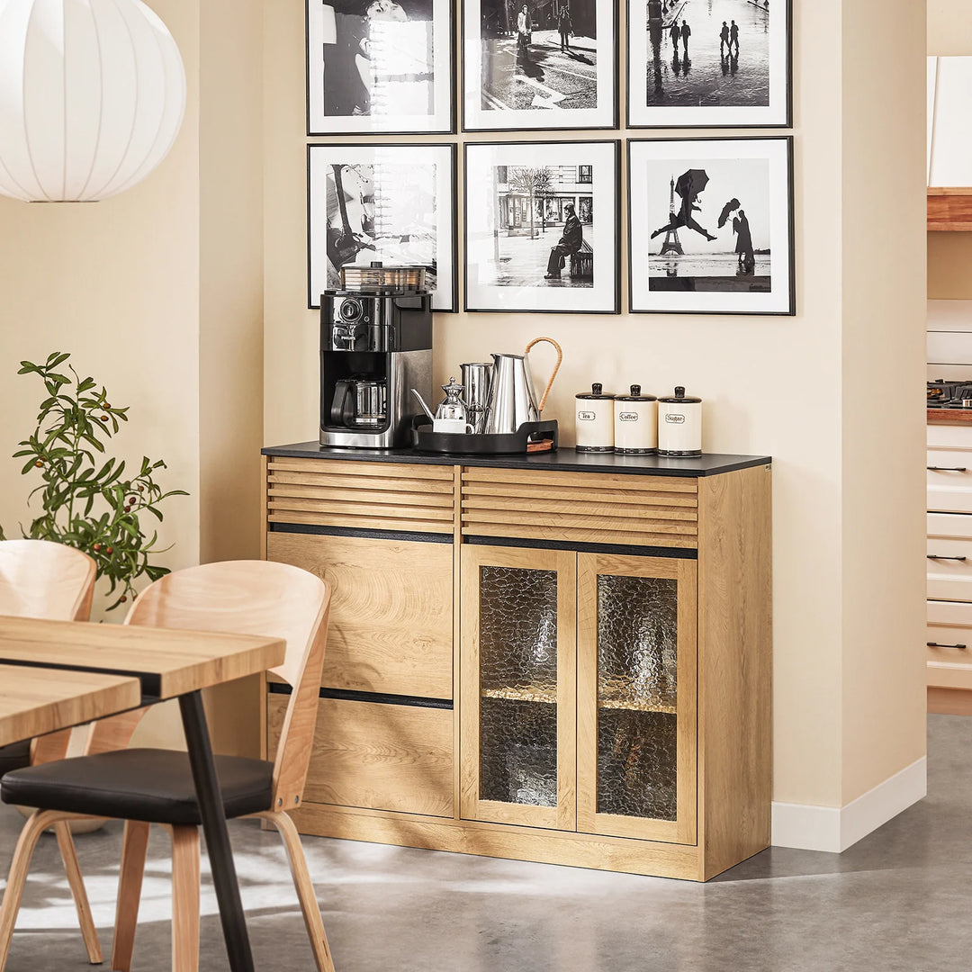 Vintage skænk i naturfarve med sorte detaljer - 112x40x89 cm - rummelig opbevaring