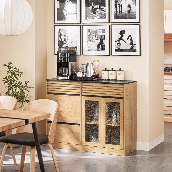 Vintage skænk i naturfarve med sorte detaljer - 112x40x89 cm - rummelig opbevaring