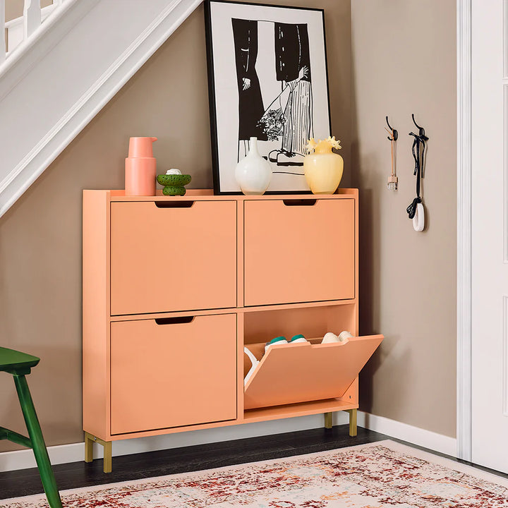 Pladsbesparende skoskab i minimalistisk design, trendy rosa-pink, L100xB19xH90cm