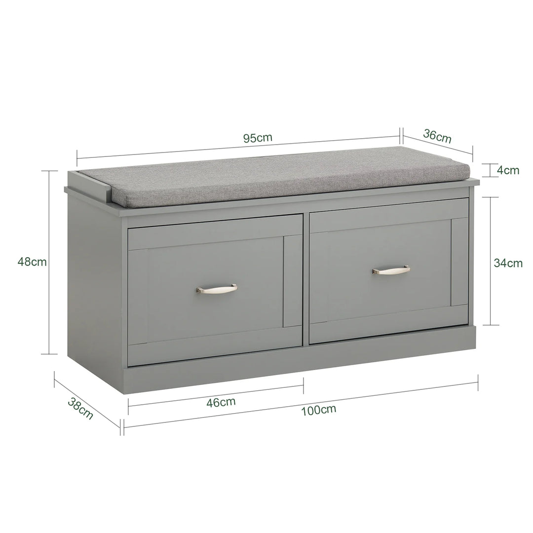 Moderne skobænk med opbevaring, L: 98 cm, D: 37 cm, H: 49 cm, grå