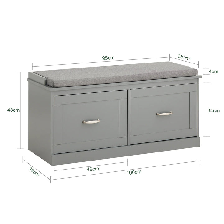 Moderne skobænk med opbevaring, L: 98 cm, D: 37 cm, H: 49 cm, grå