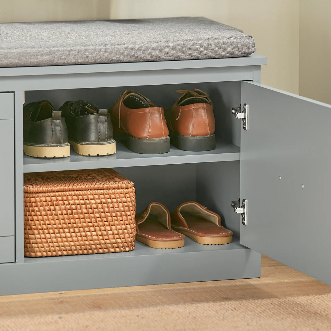 Moderne skobænk med opbevaring, L: 98 cm, D: 37 cm, H: 49 cm, grå