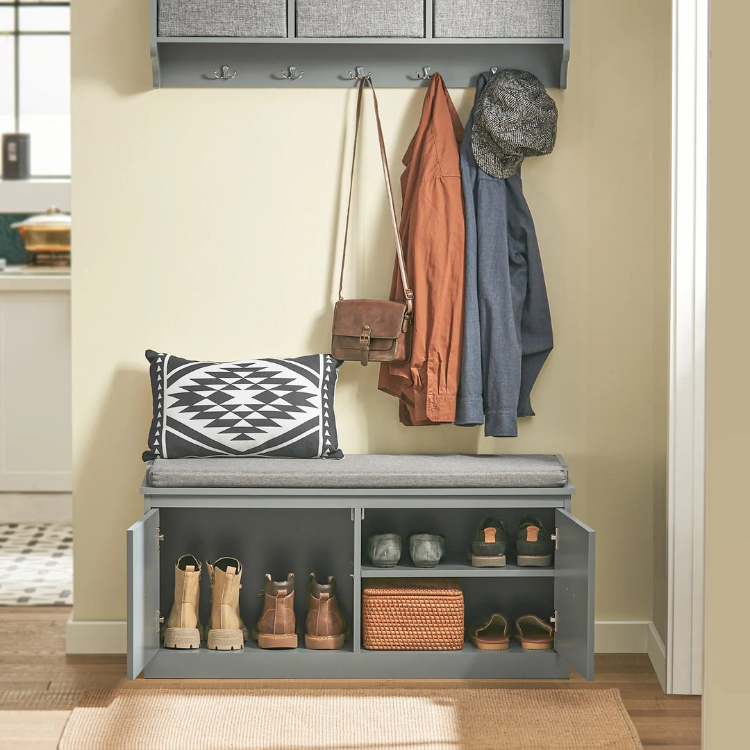 Moderne skobænk med opbevaring, L: 98 cm, D: 37 cm, H: 49 cm, grå