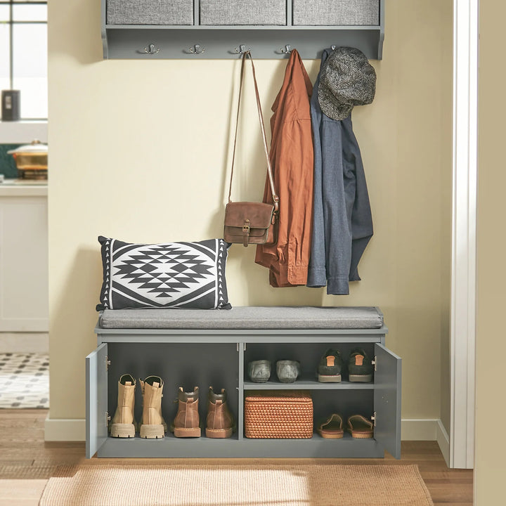 Moderne skobænk med opbevaring, L: 98 cm, D: 37 cm, H: 49 cm, grå