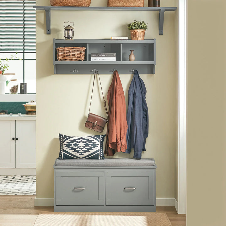 Moderne skobænk med opbevaring, L: 98 cm, D: 37 cm, H: 49 cm, grå