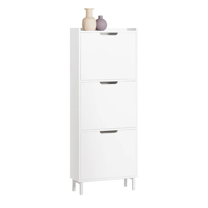 Minimalistisk skoskab i skandi-stil, B50 x D19 x H129 cm, hvid