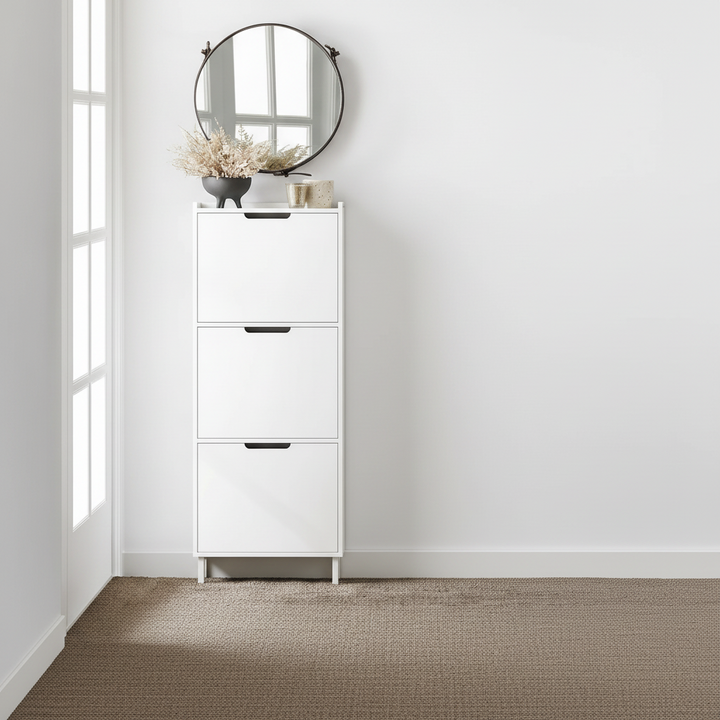 Minimalistisk skoskab i skandi-stil, 50 x 19 x 129 cm, hvid