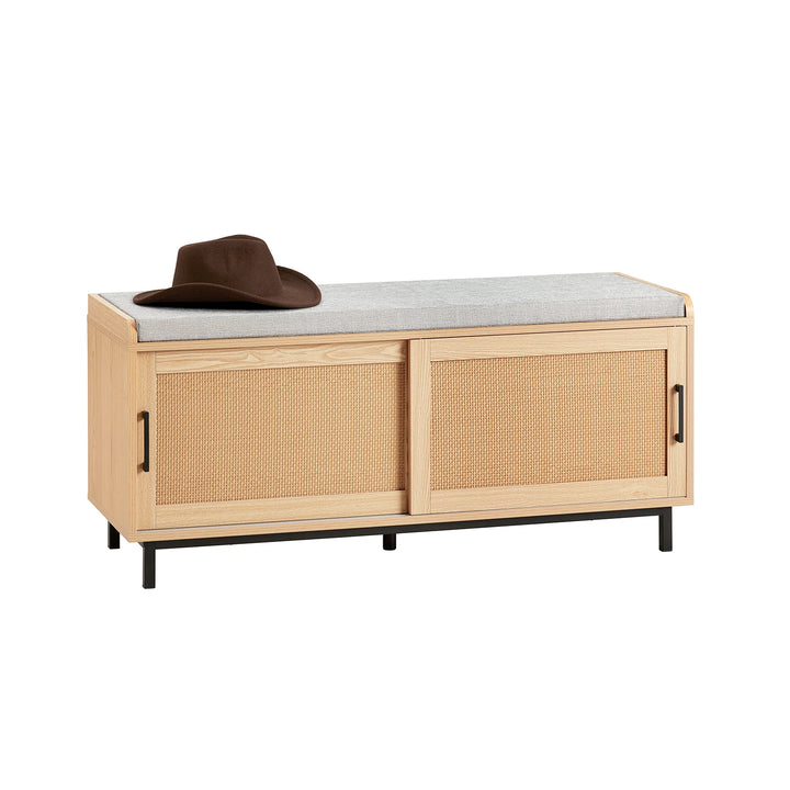 Entrésæt med skobænk og skoskab i smuk japandi-stil, naturfarvet