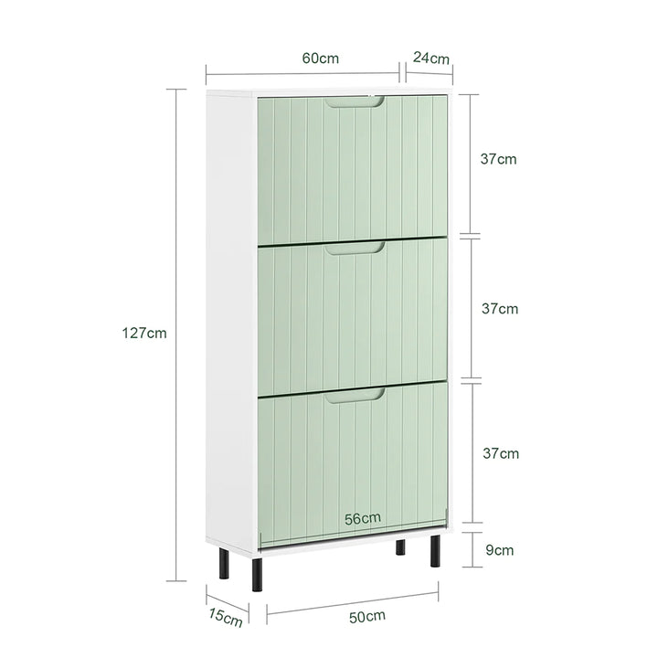 Opbevar dine sko med stil - moderne skoskab i grøn, 24x127x60 cm