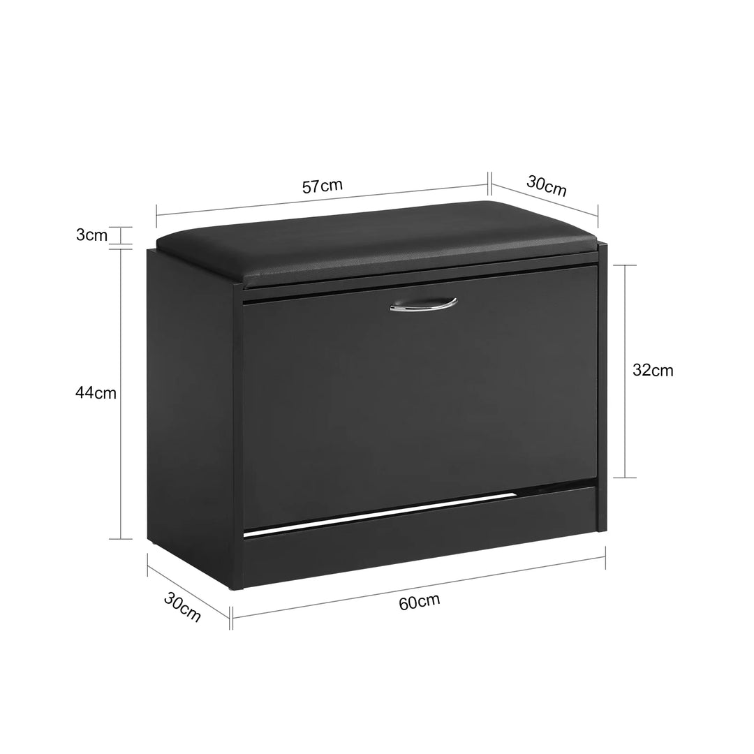 Modene skobænk i MDF og kunstlæder, vippefunktion, B60 x D30 x H47 cm, sort