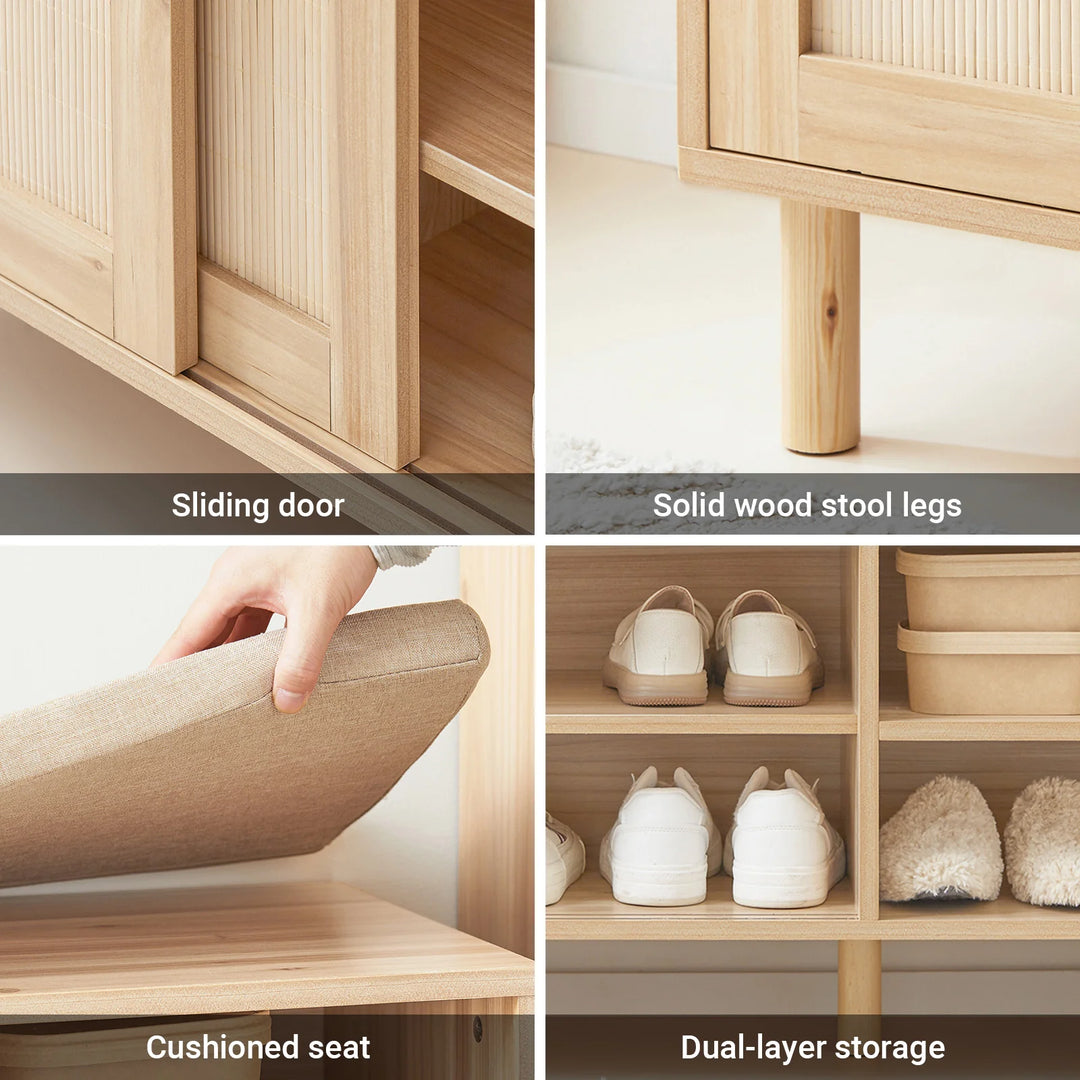 Entresæt med knagerække og skobænk i træ