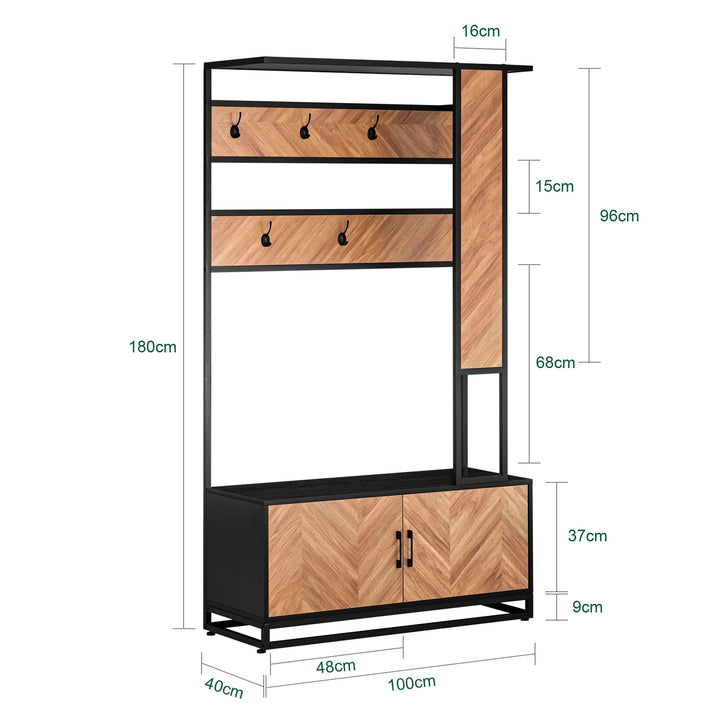 Multifunktionel garderobe med skoskab og bænk i smuk japandi-stil, L100xD40xH180 cm