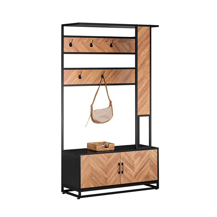 Multifunktionel garderobe med skoskab og bænk i smuk japandi-stil, L100xD40xH180 cm