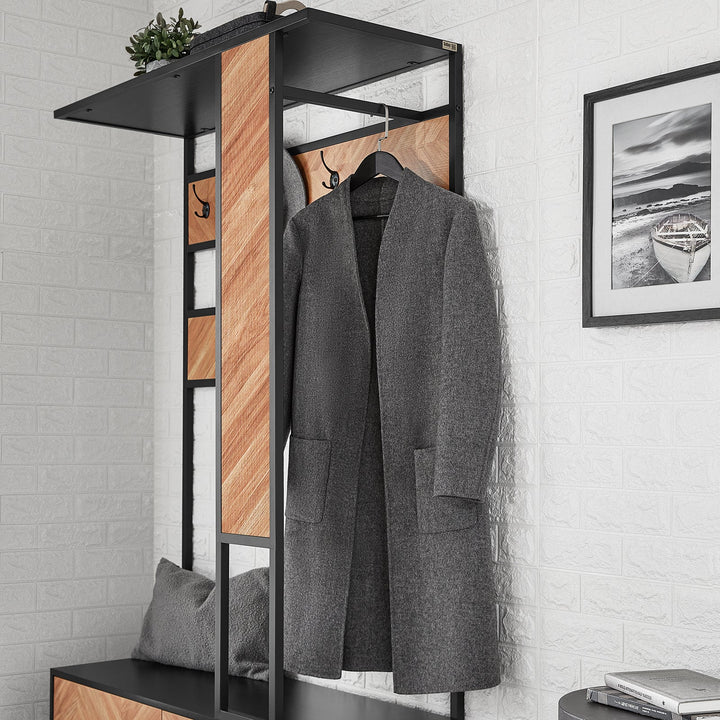 Multifunktionel garderobe med skoskab og bænk i smuk japandi-stil, L100xD40xH180 cm