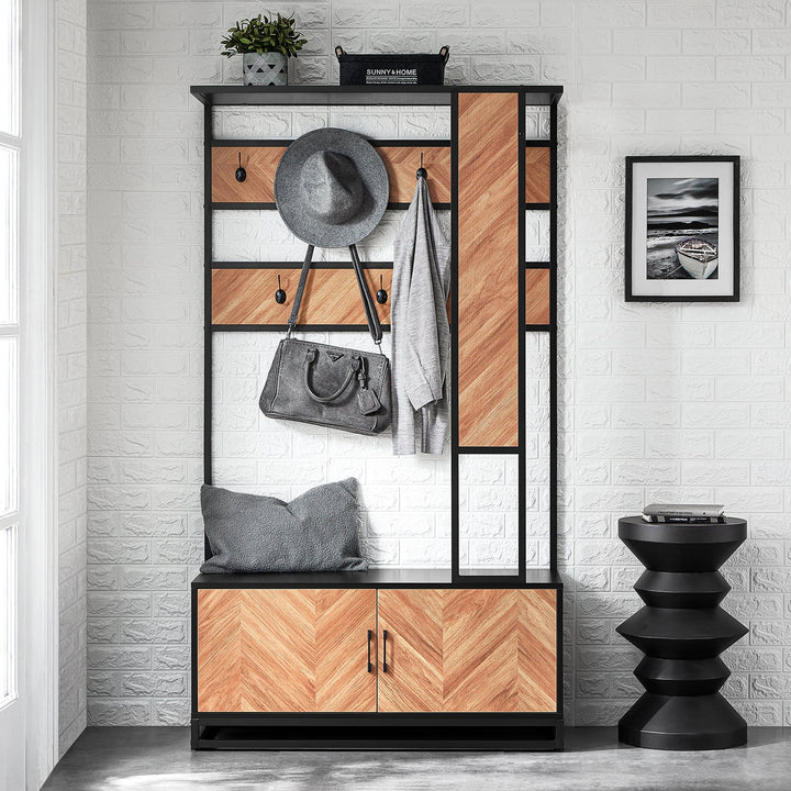 Multifunktionel garderobe med skoskab og bænk i smuk japandi-stil, L100xD40xH180 cm
