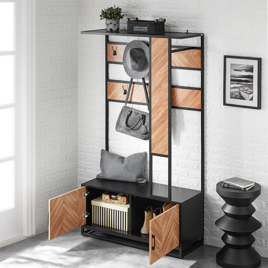 Multifunktionel garderobe med skoskab og bænk i smuk japandi-stil, L100xD40xH180 cm