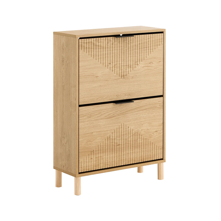 Organisér din entré med et moderne skoskab i trælook (60 x 88 x 24 cm)