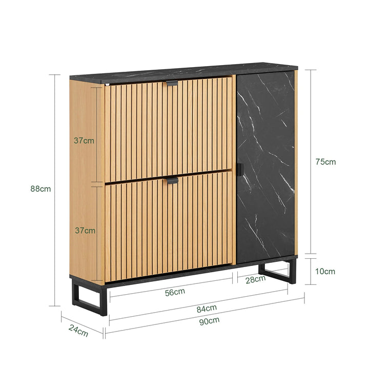 Elegant og pladsbesparende skoskab (90 x 88 x 24 cm) i sort og naturfarve